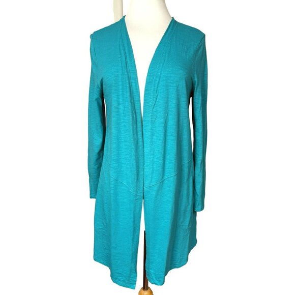 Chico's Ultimate Tee Open Front Cardigan Cotton & Modal Blend Size 1 M Turquoise - Picture 1 of 5